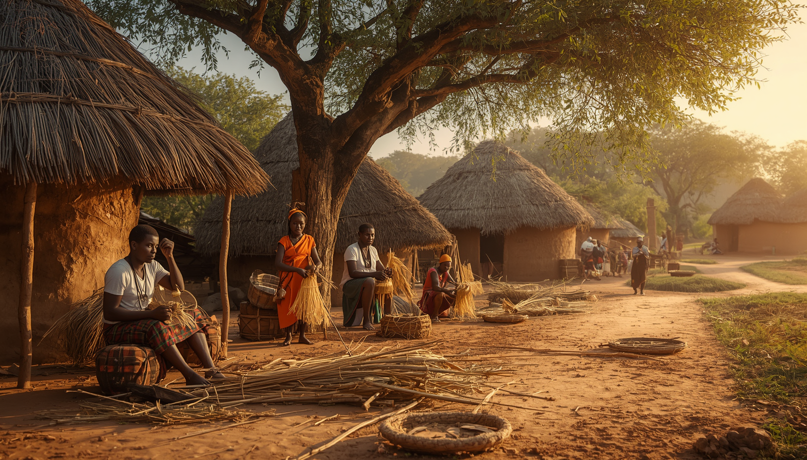 African village people weaving hemp fibre