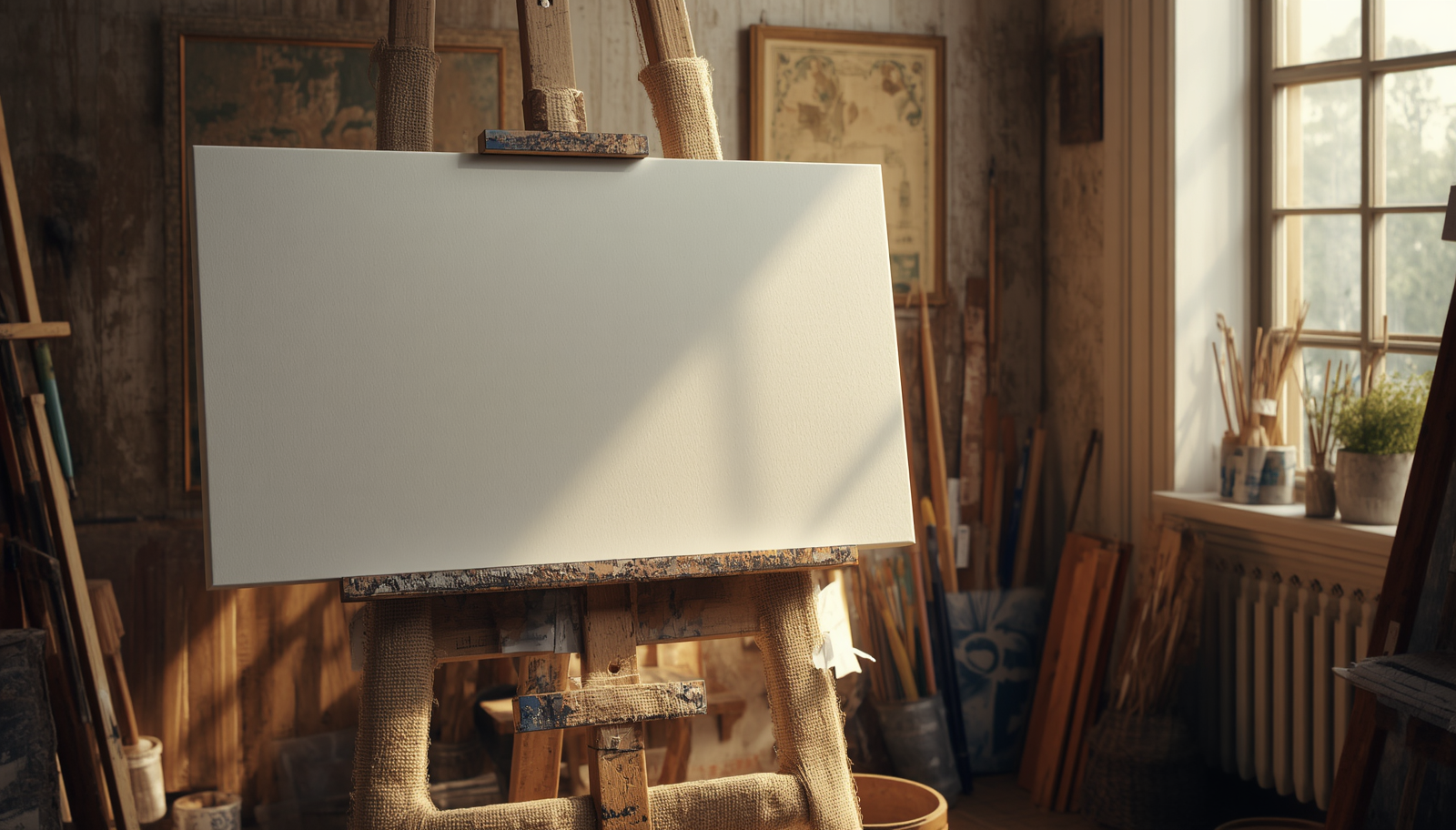 Artist studio and canvas