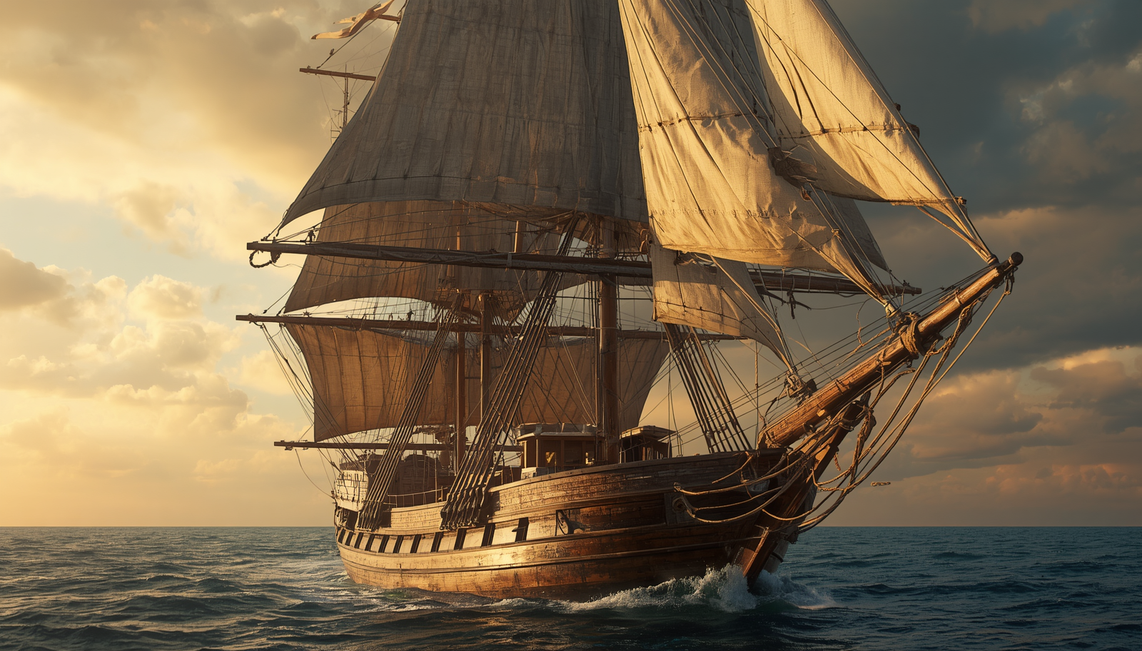 Tall ship under full sail